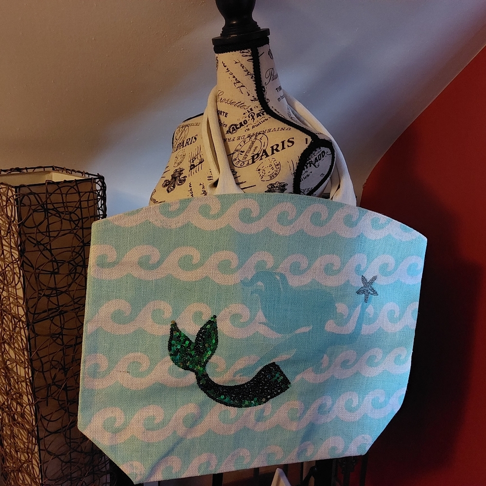 Large linen beach tote